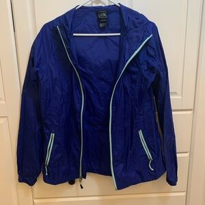 The North Face windbreaker. Women’s large. Blue/aqua. Zippers. Hood.
